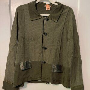 5-piece olive green set - tank, sweater, jacket, pants, skirt - size M